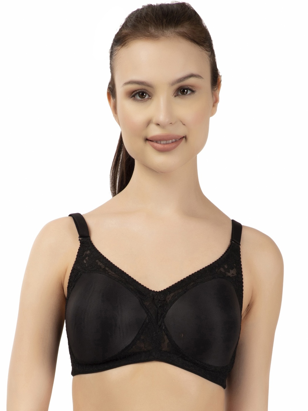 

Eve's Beauty Black Floral Bra Full Coverage Lightly Padded