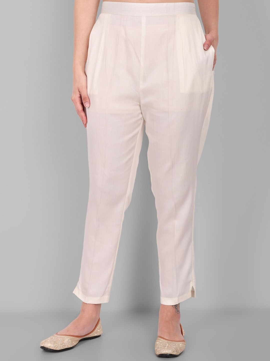 

Mera Rang Women High-Rise Cotton Silk Ethnic Trousers, Off white