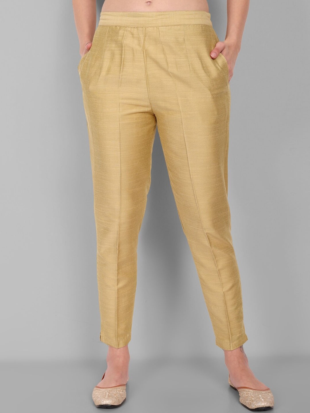 

Mera Rang Women Mid-Rise Cropped Ethnic Trousers, Gold