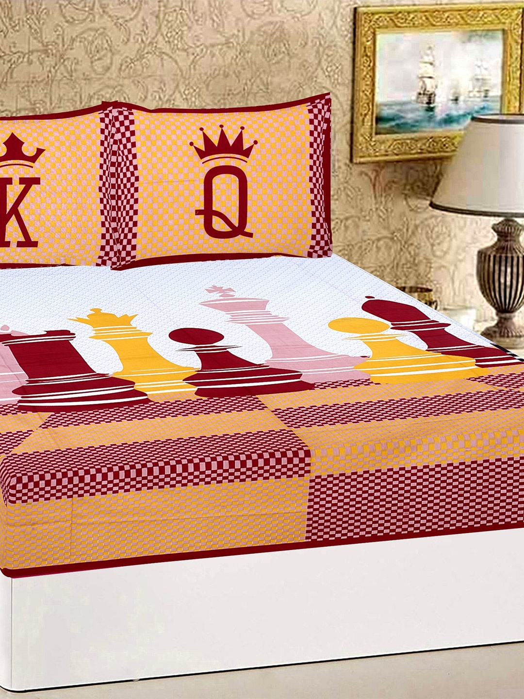 

Rajasthanikart Brown & White Graphic 110 TC Queen Bedsheet with 2 Pillow Covers