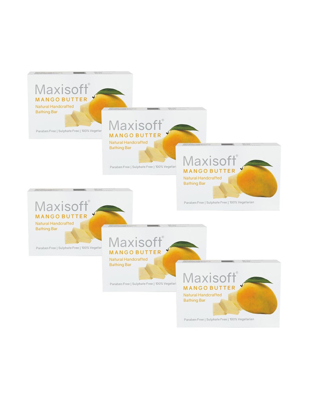 

Maxisoft Set of 6 Mango Butter Natural Handcrafted Bathing Bar - 75 g Each, White