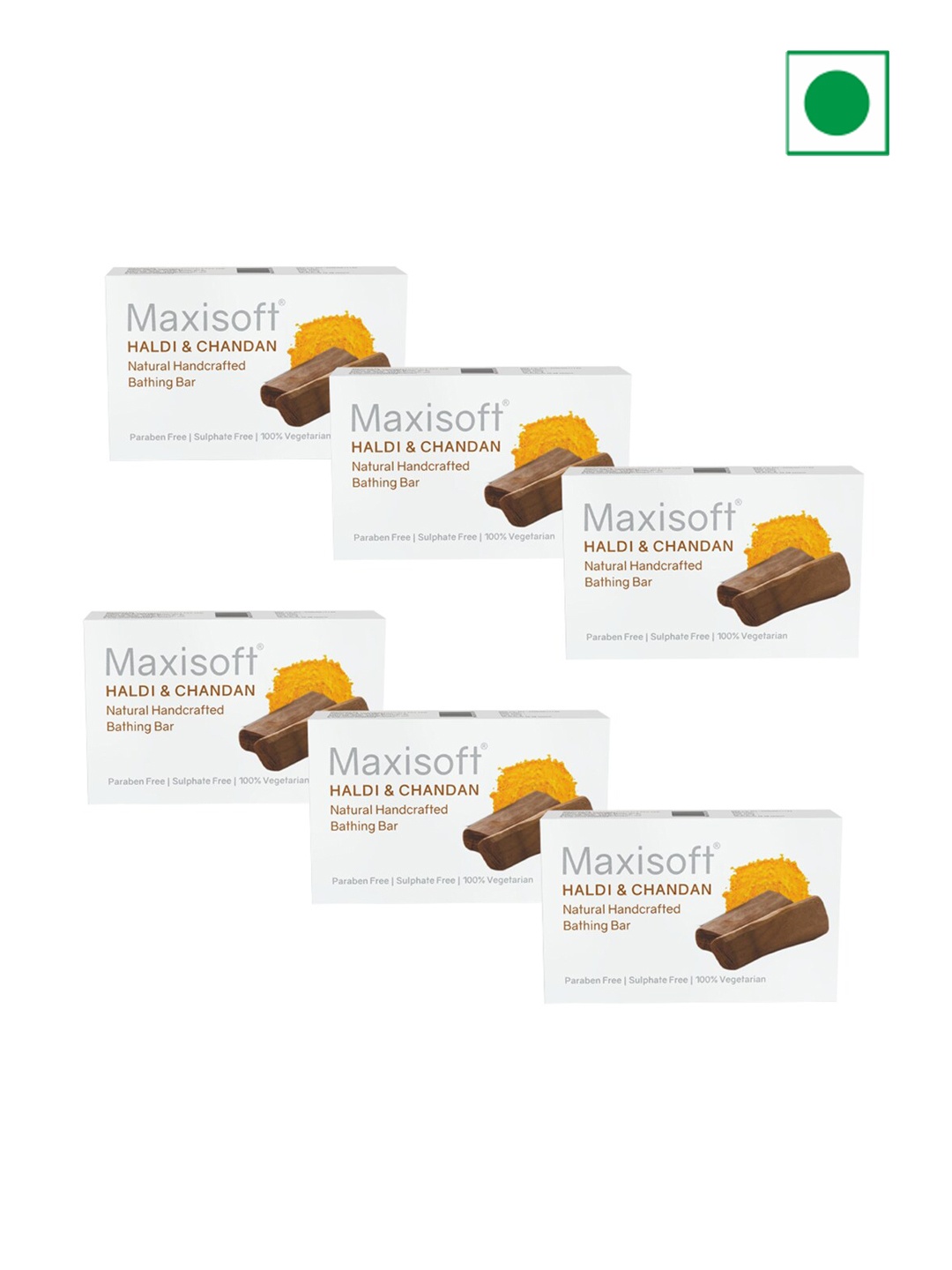 

Maxisoft Set of 6 Haldi & Chandan Natural Handcrafted Bathing Bar - 75 g Each, White