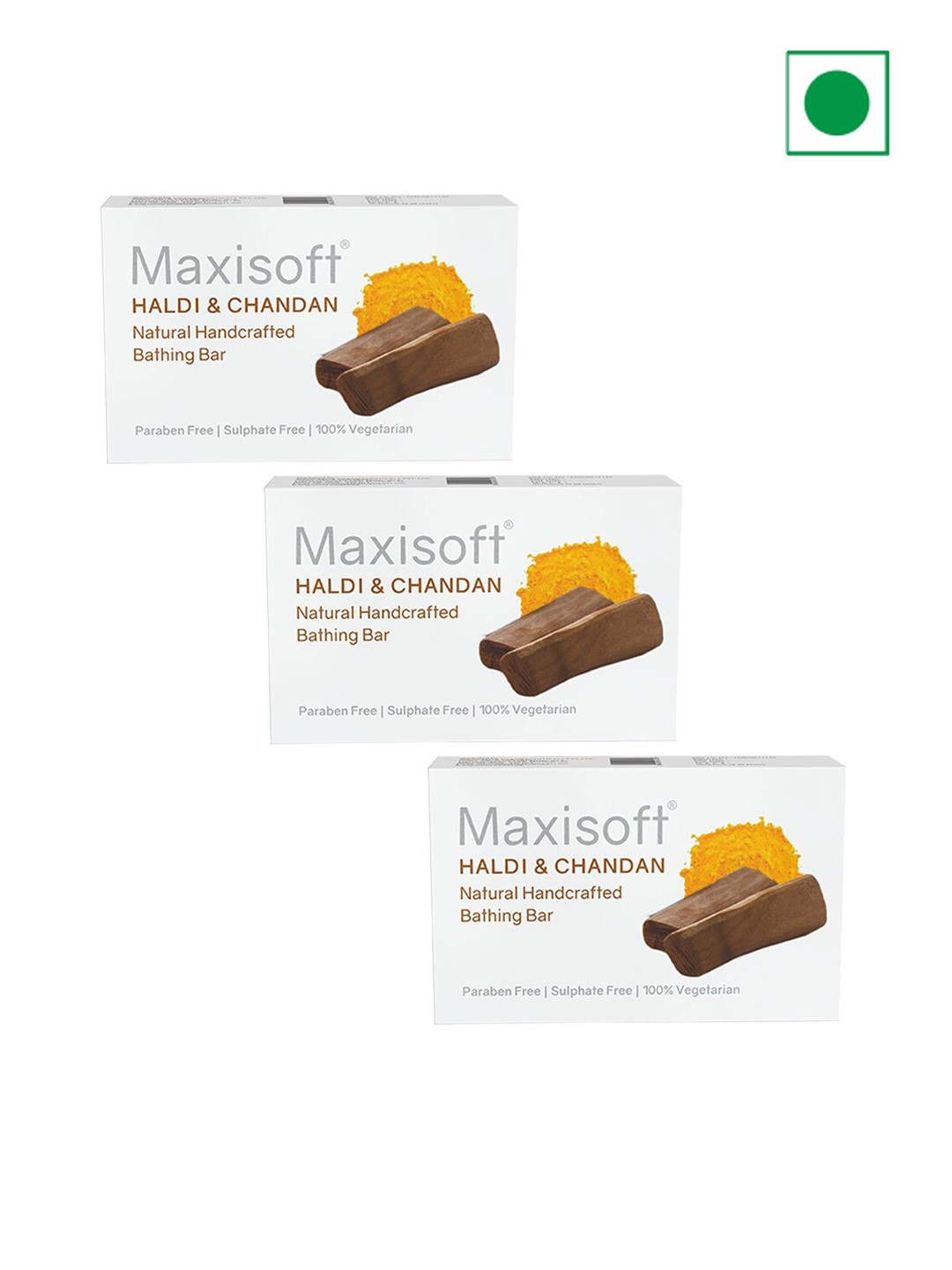 

Maxisoft Set Of 3 Haldi Chandan Natural Handcrafted Bathing Bar - 75 g Each, Na