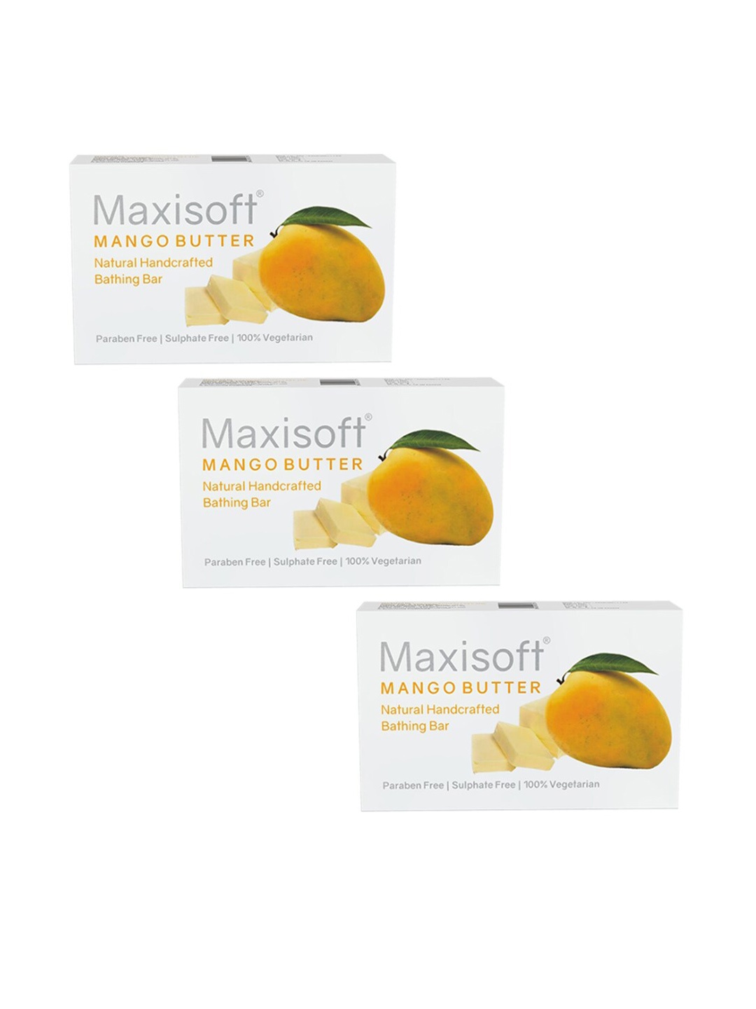 Maxisoft Set of 3 Mango Butter Natural Handcrafted Bathing Bar - 75 g Each, White