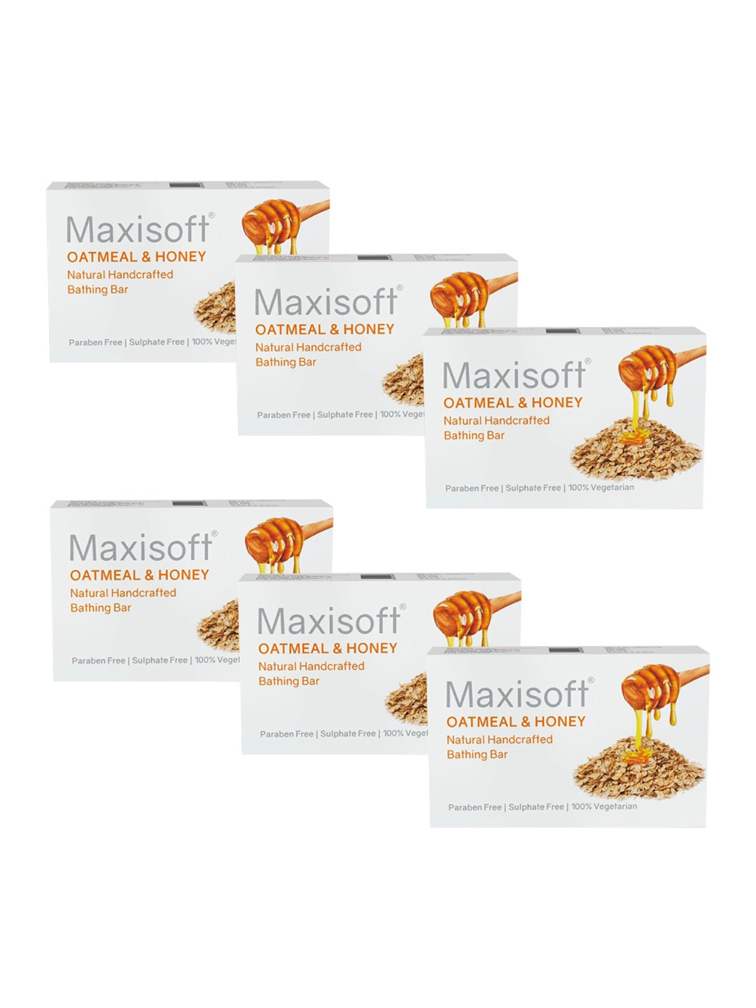 

Maxisoft Set Of 6 Oatmeal & Honey Natural Handcrafted Bathing Bar - 75g Each, White