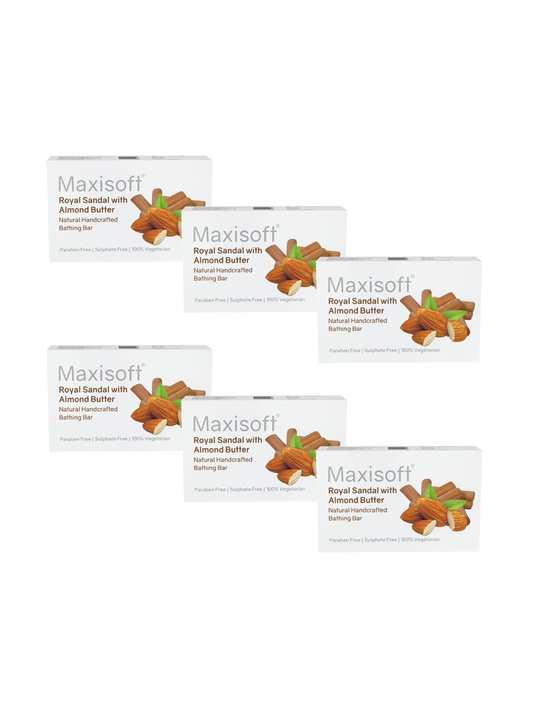

Maxisoft Set of 6 Royal Sandal with Almond Butter Natural Handcrafted Soaps - 75 g Each, White
