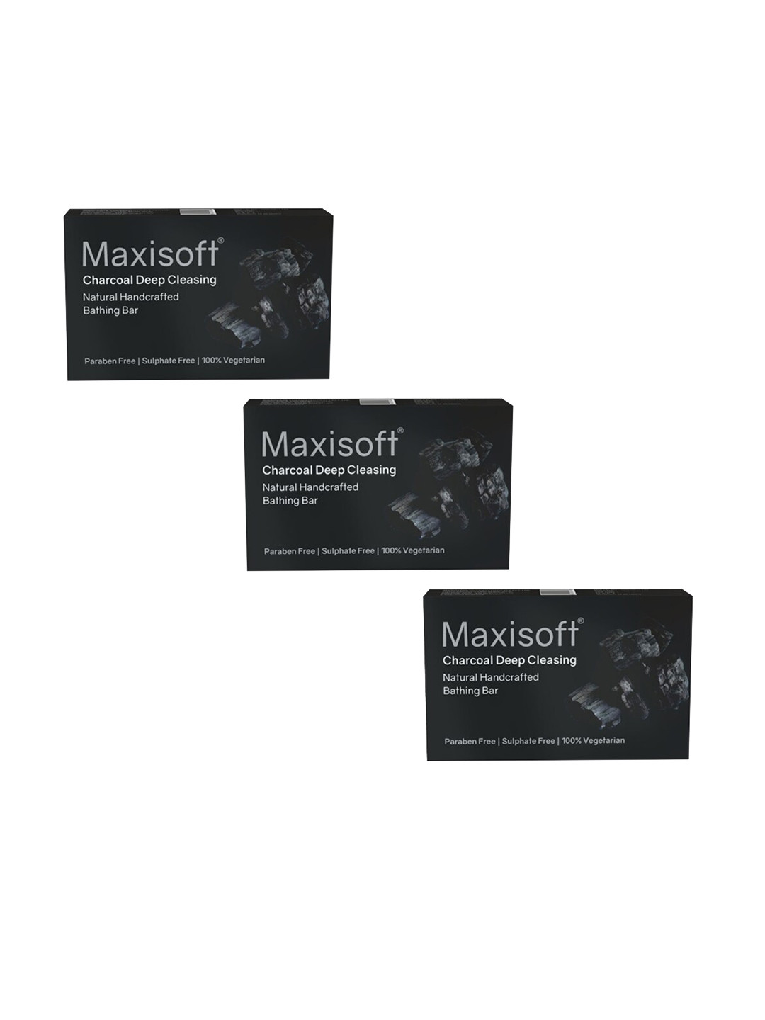 

Maxisoft Set Of 3 Charcoal Deep Cleansing Natural Handcrafted Bathing Bar - 75g Each, Black