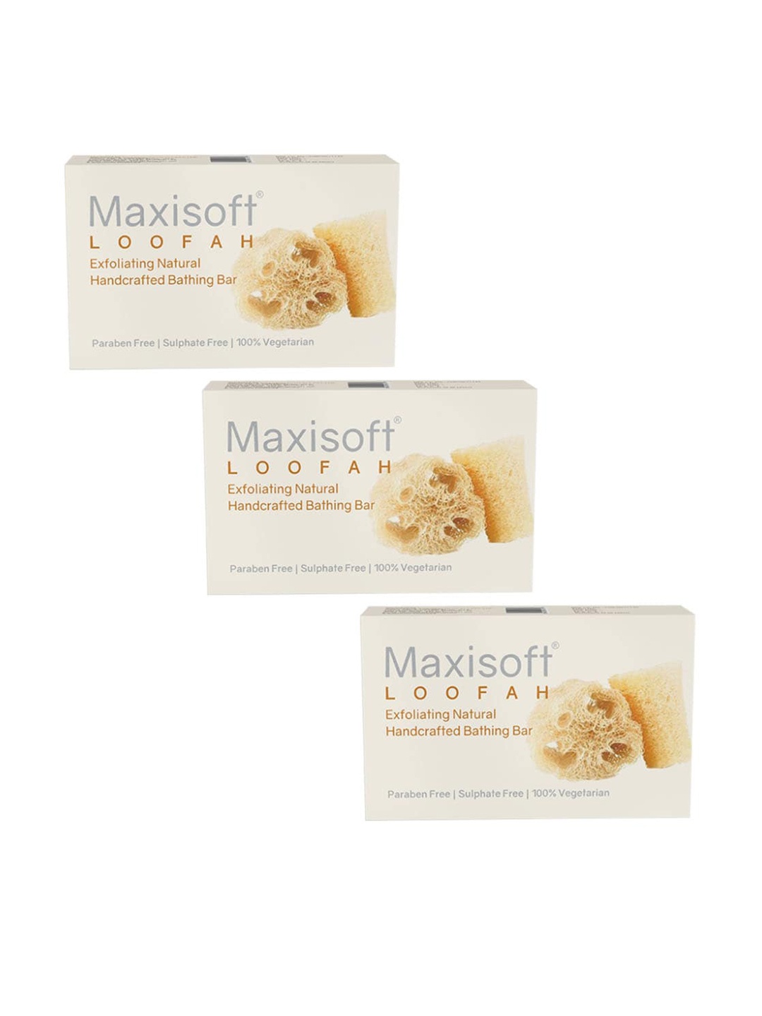 

Maxisoft Set Of 3 Loofah Exfoliating Natural Handcrafted Bathing Bar - 75g Each, Beige