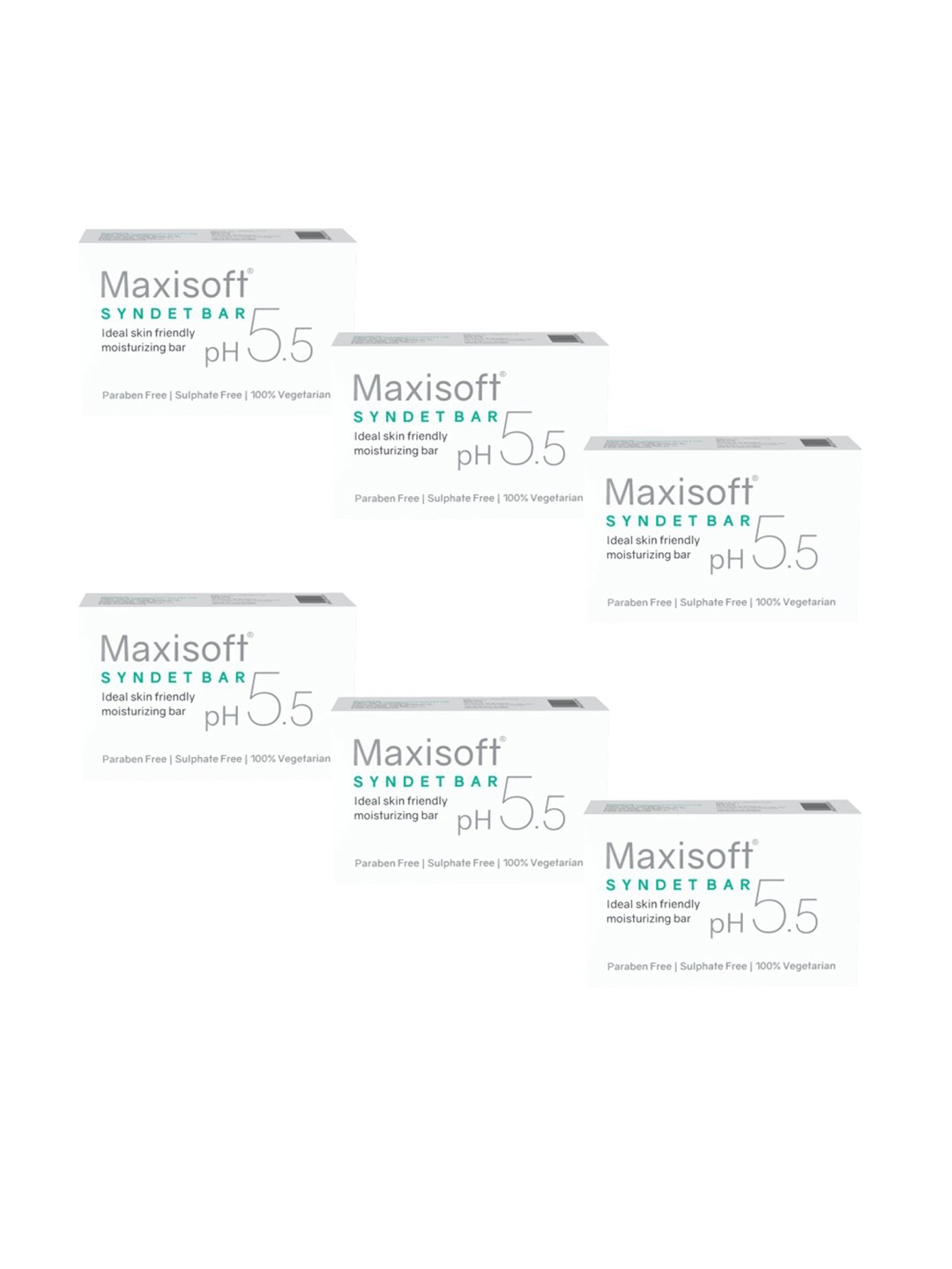 

Maxisoft Set Of 6 Syndet pH 5.5 Skin Friendly Moisturizing Bathing Bar - 75g Each, White