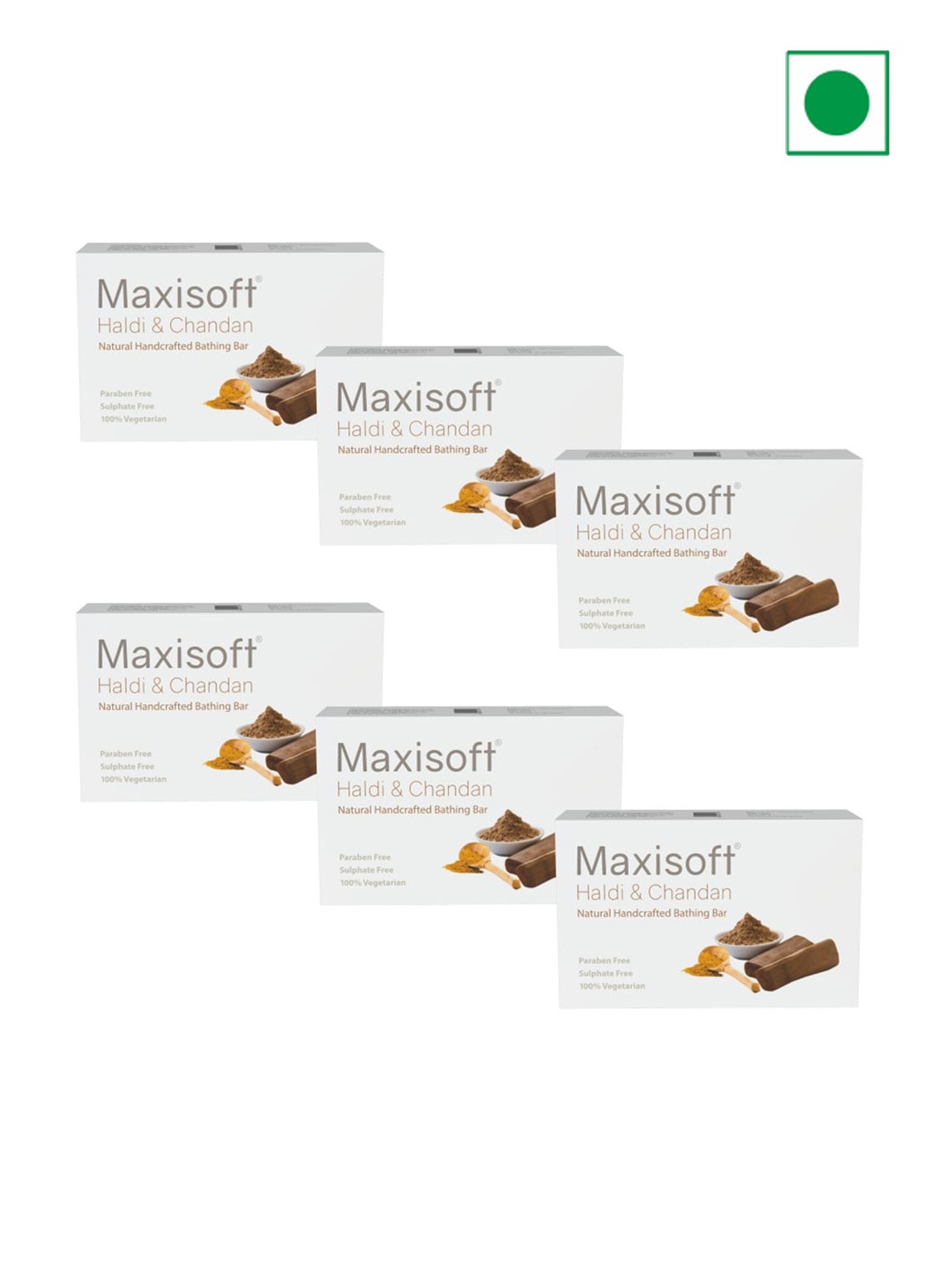 Maxisoft Set Of 6 Haldi & Chandan Natural Handcrafted Bathing Bar - 100g Each, White