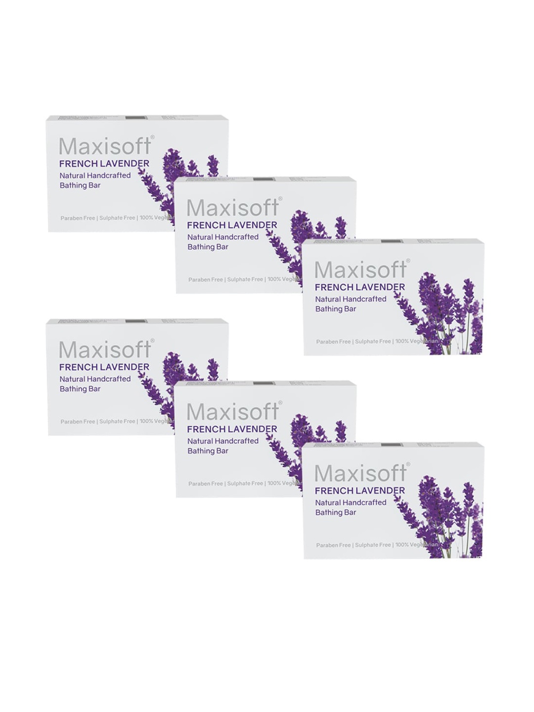 

Maxisoft Set Of 6 French Lavender Natural Handcrafted Bathing Bar - 75g Each, White