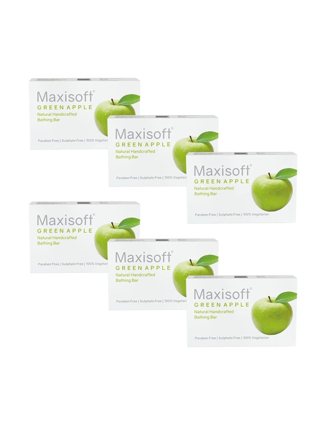 

Maxisoft Set Of 6 Green Apple Natural Handcrafted Bathing Bar - 75g Each, White