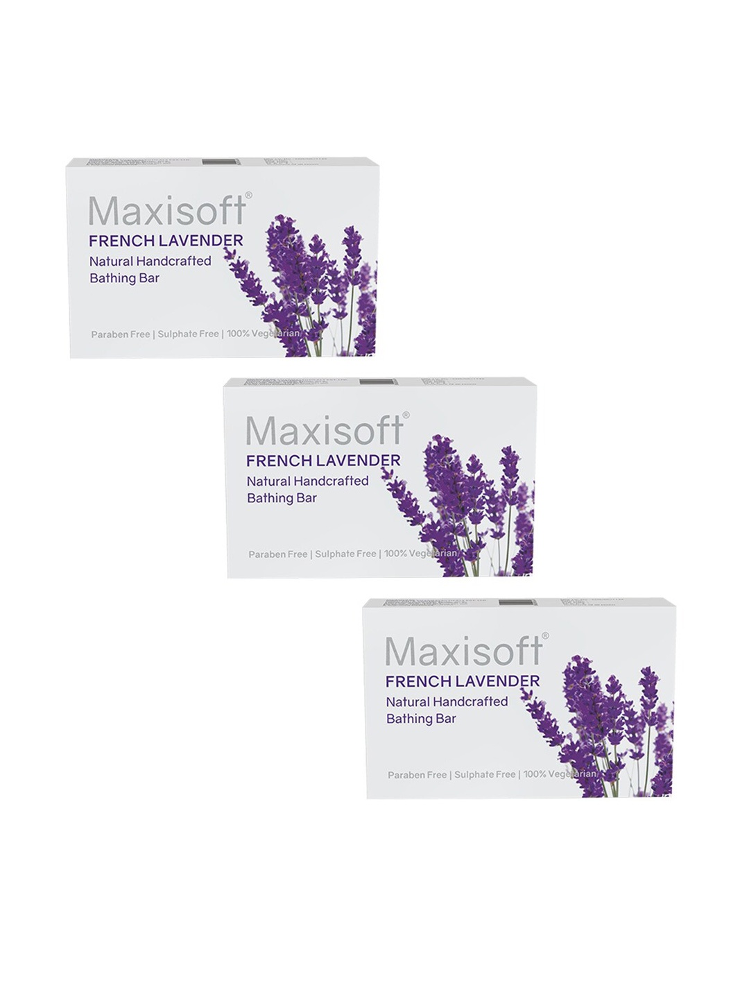 

Maxisoft Set Of 3 French Lavender Natural Handcrafted Bathing Bar - 75g Each, White