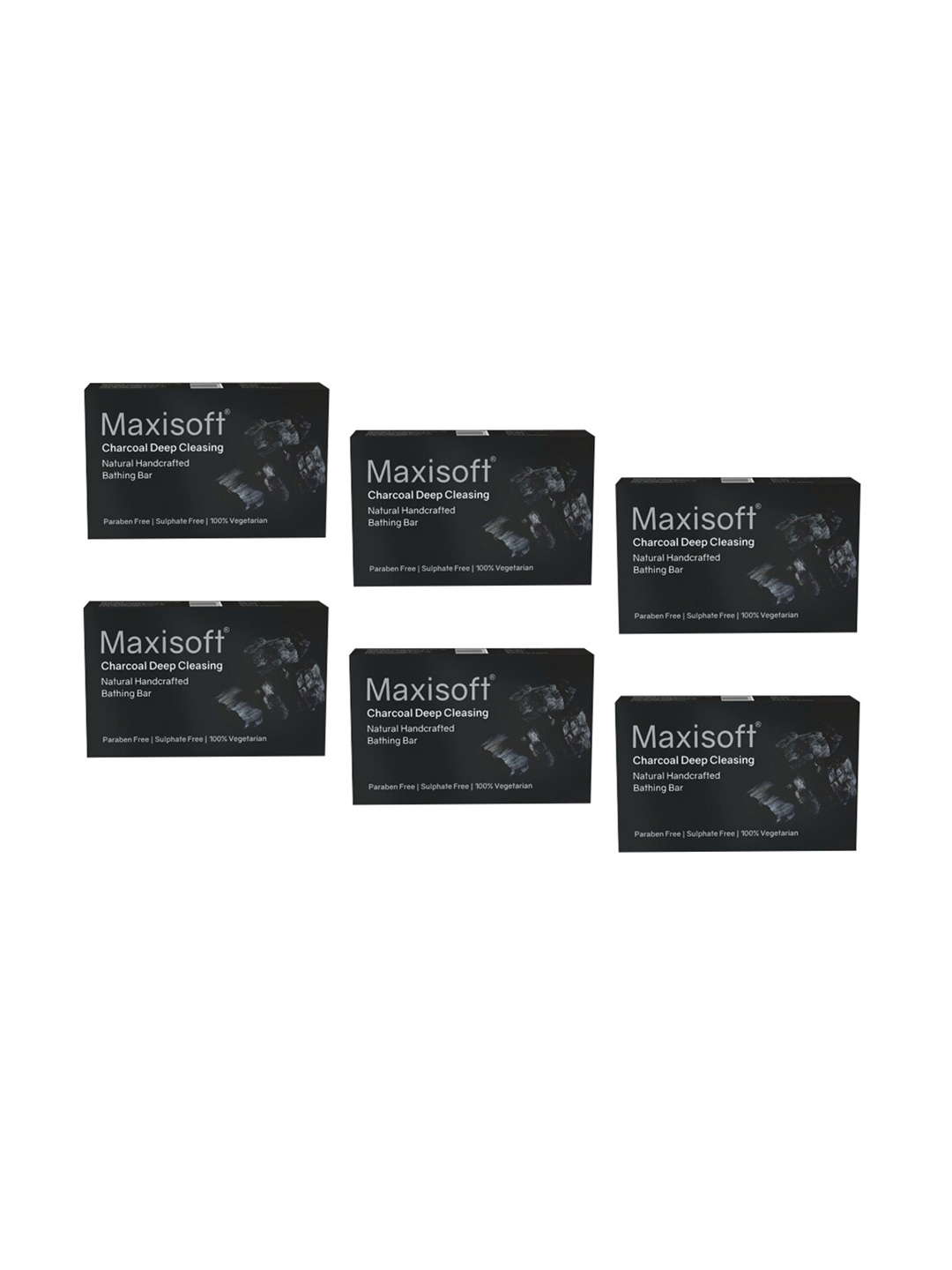 

Maxisoft Set of 6 Charcoal Deep Cleansing Natural Handcrafted Bathing Bar - 75 g Each, Black