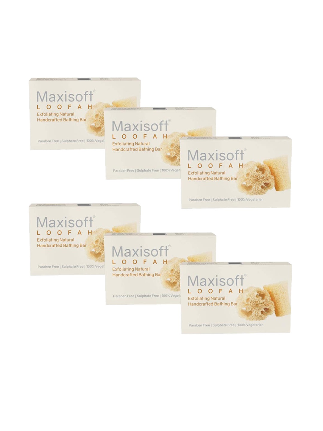 

Maxisoft Set Of 6 Loofah Exfoliating Natural Handcrafted Bathing Bar - 75g Each, Beige