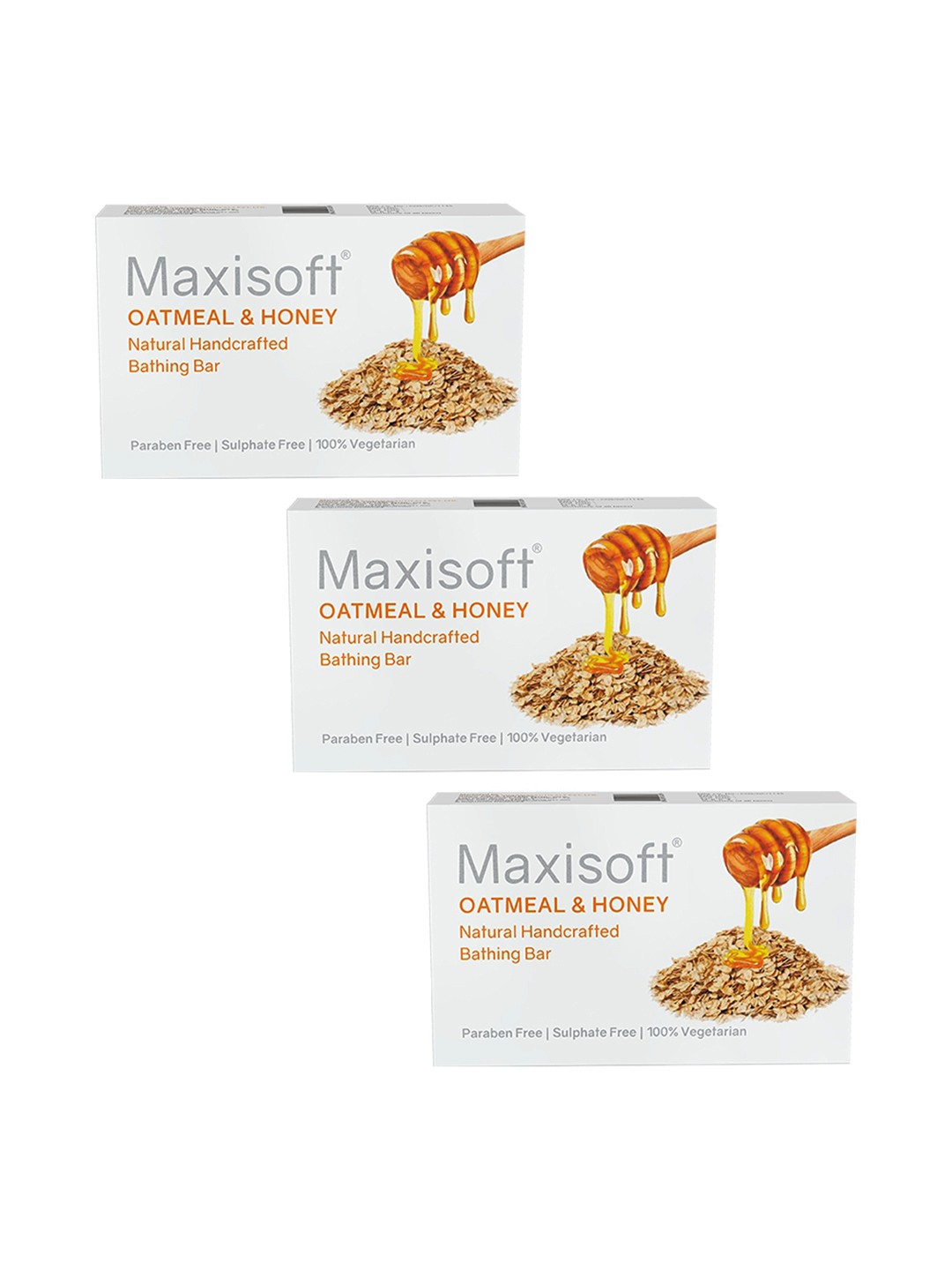

Maxisoft Set of 3 Oatmeal & Honey Natural Handcrafted Bathing Bar - 75 g Each, White