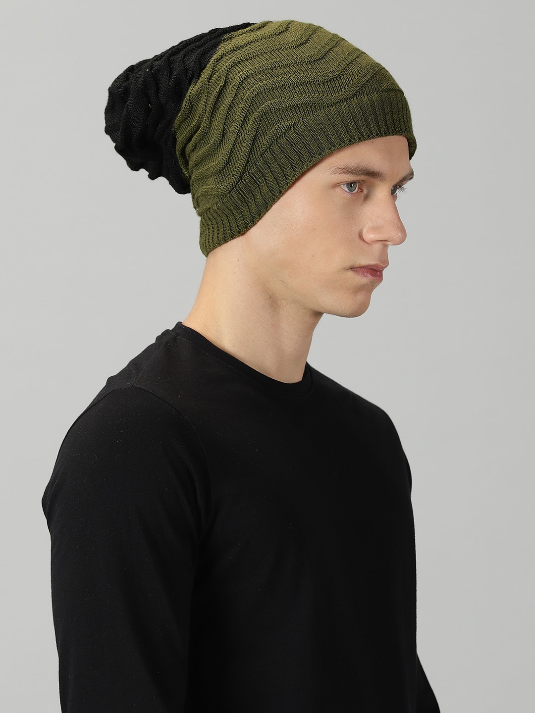 

Rodzen Men Colourblocked Woollen Beanie, Olive
