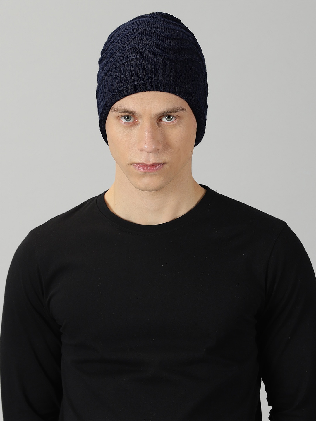 

Rodzen Men Colourblocked Woollen Beanie, Navy blue