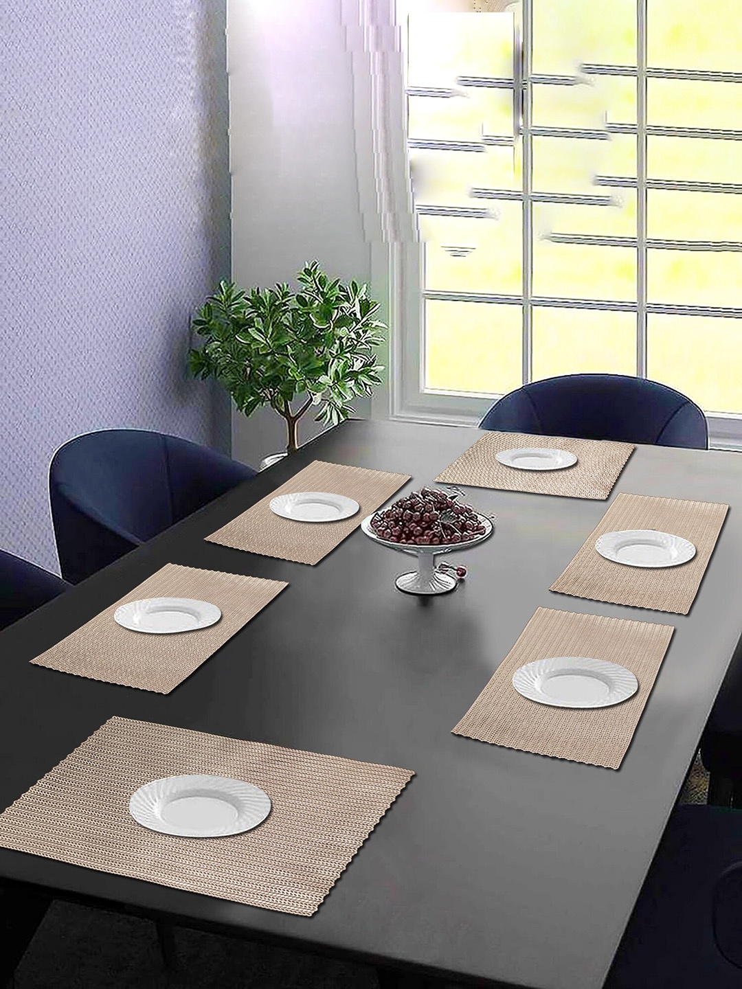 

Dakshya Industries 6-Pcs Golden Self-Design Rectangular Table Placemats, Gold