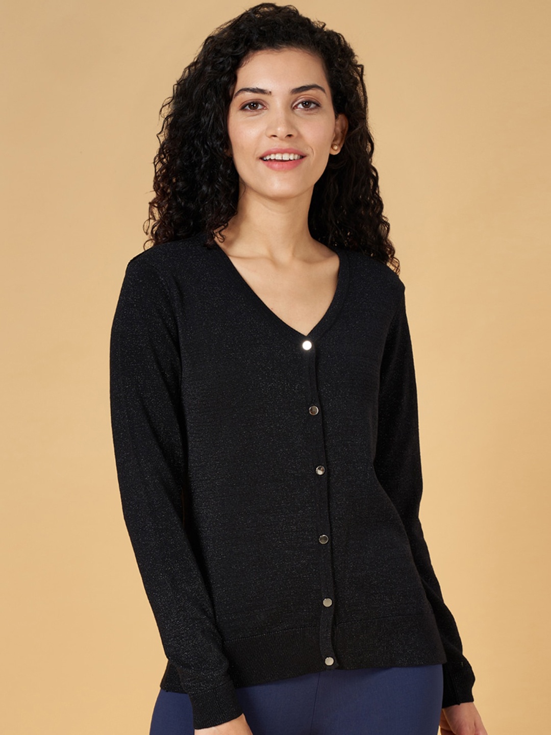 

Annabelle by Pantaloons V-Neck Long Sleeves Cardigan, Black