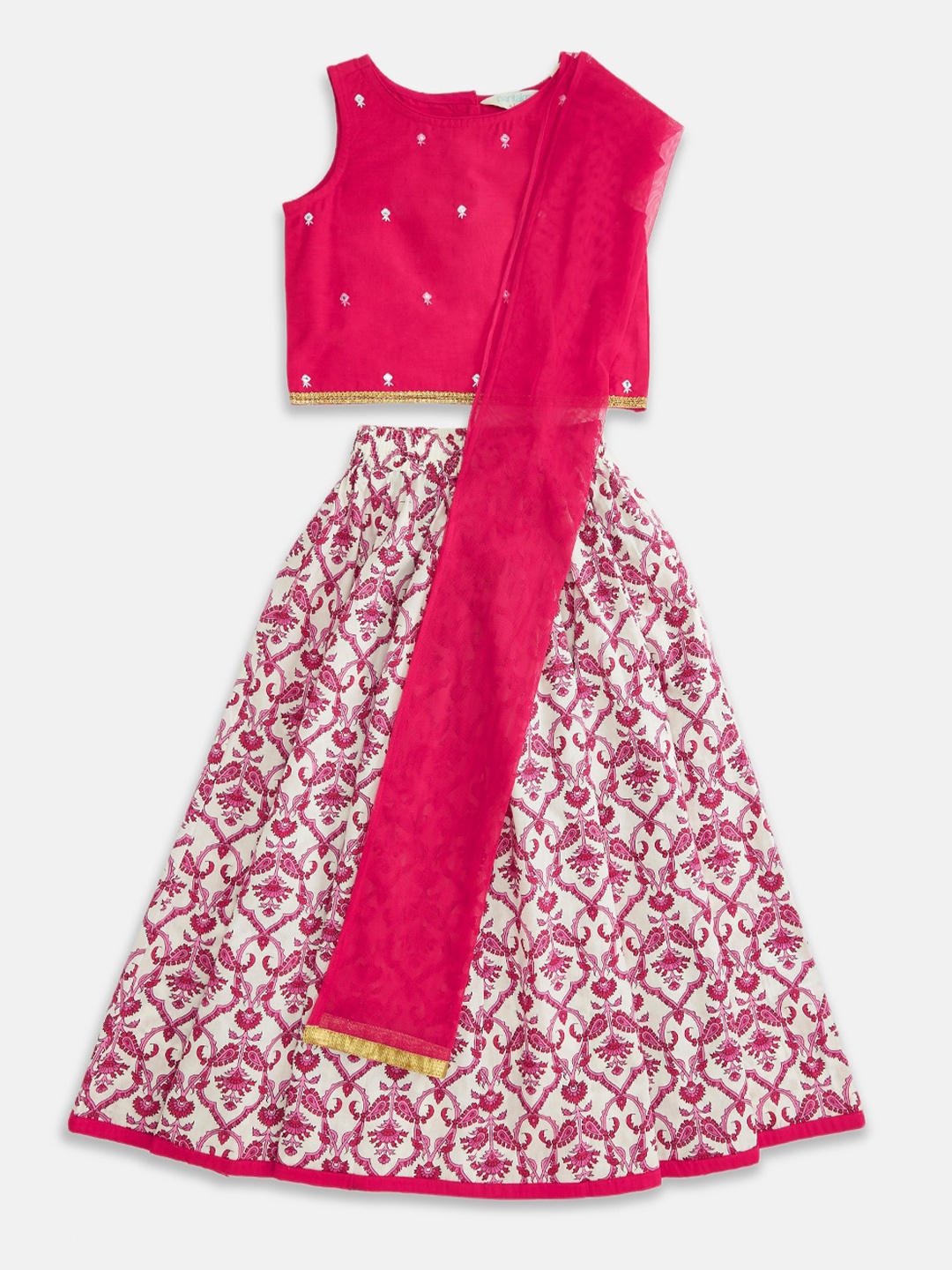 

AKKRITI BY PANTALOONS Girls Embroidered Ready to Wear Lehenga & Blouse With Dupatta, Fuchsia