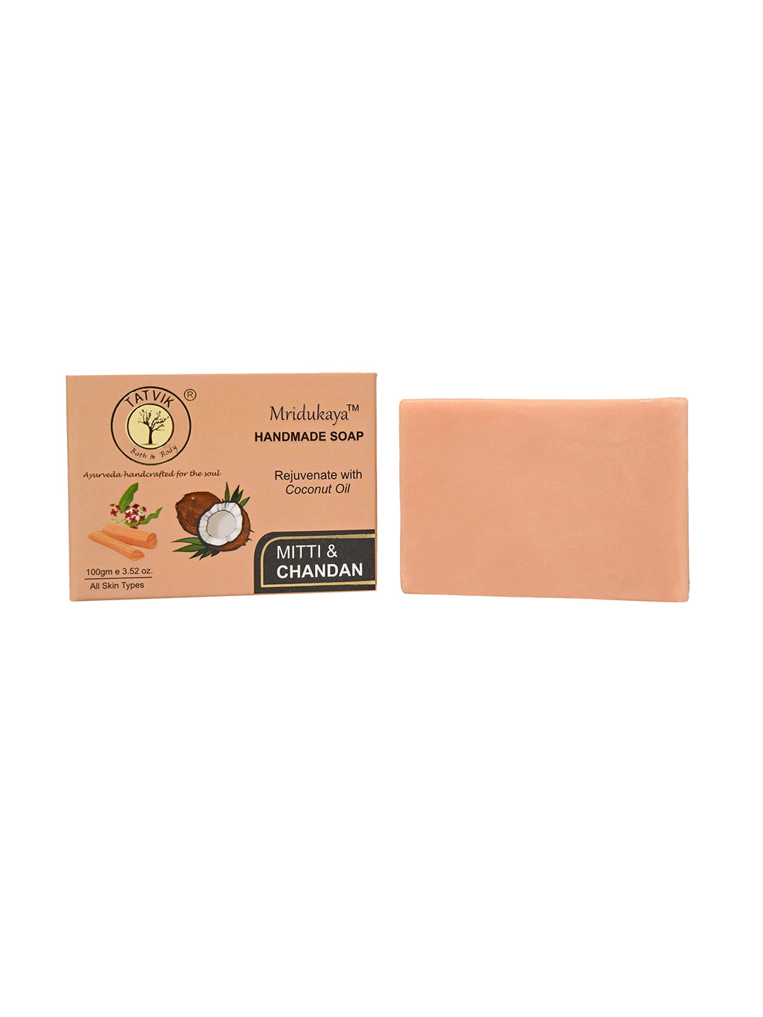 

TATVIK Mridukaya Handmade Soap with Mitti & Chandan - 100 g, Brown