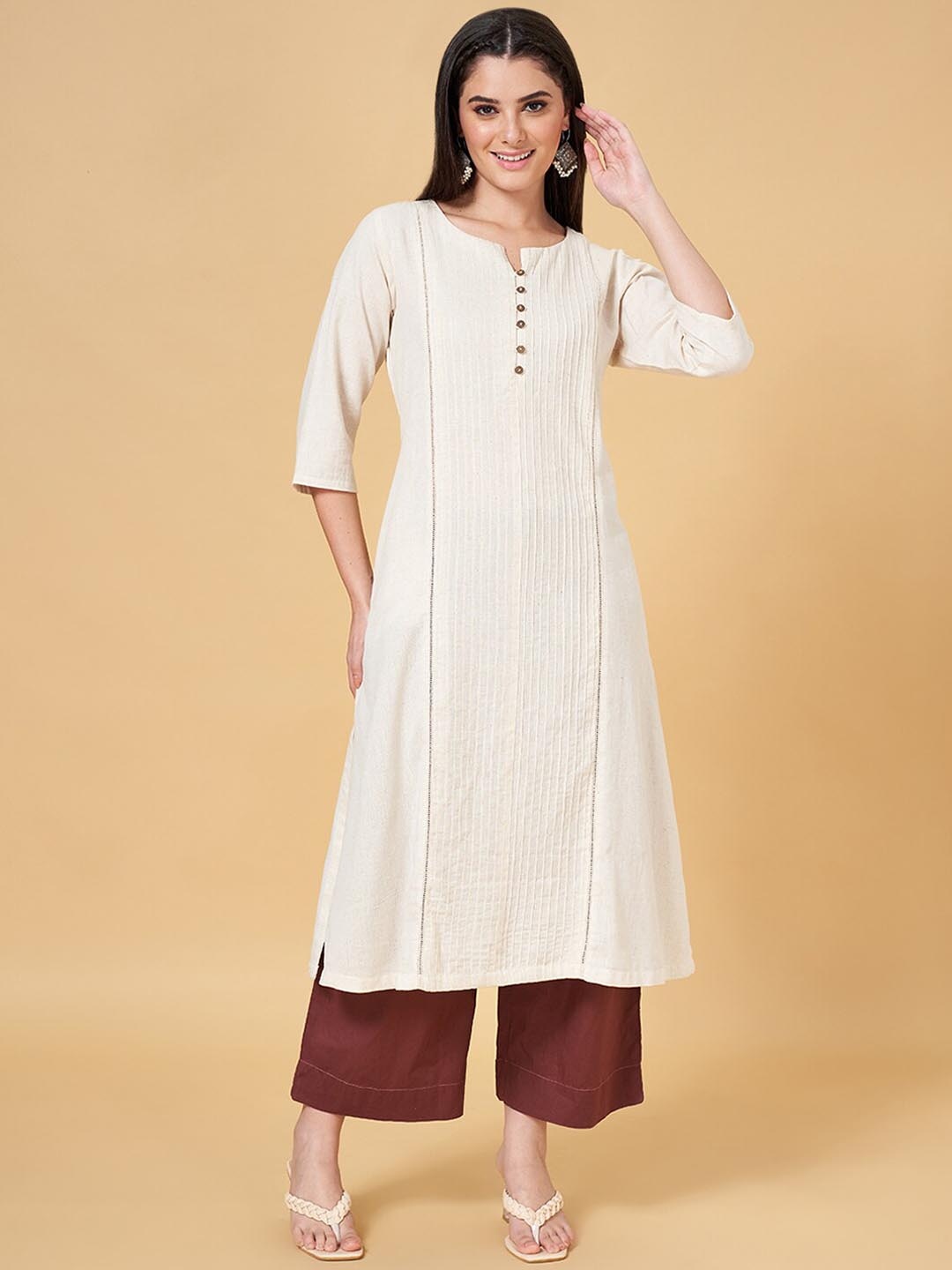 

RANGMANCH BY PANTALOONS Striped Straight Kurta, Off white