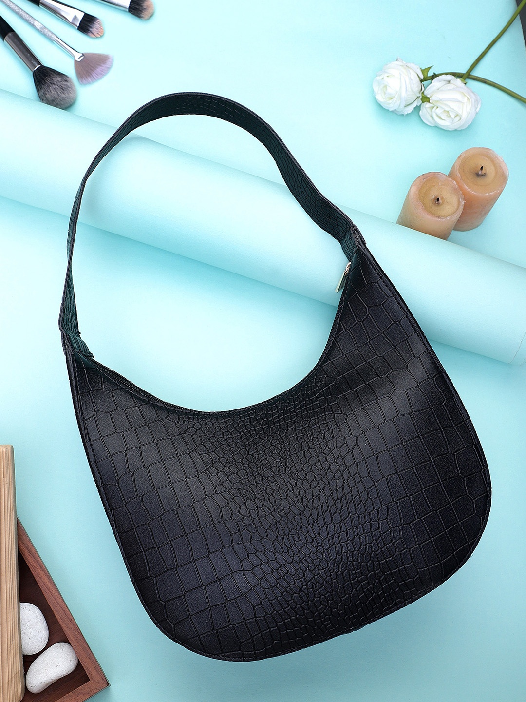 

LEGAL BRIBE Textured Half Moon Hobo Bag, Black