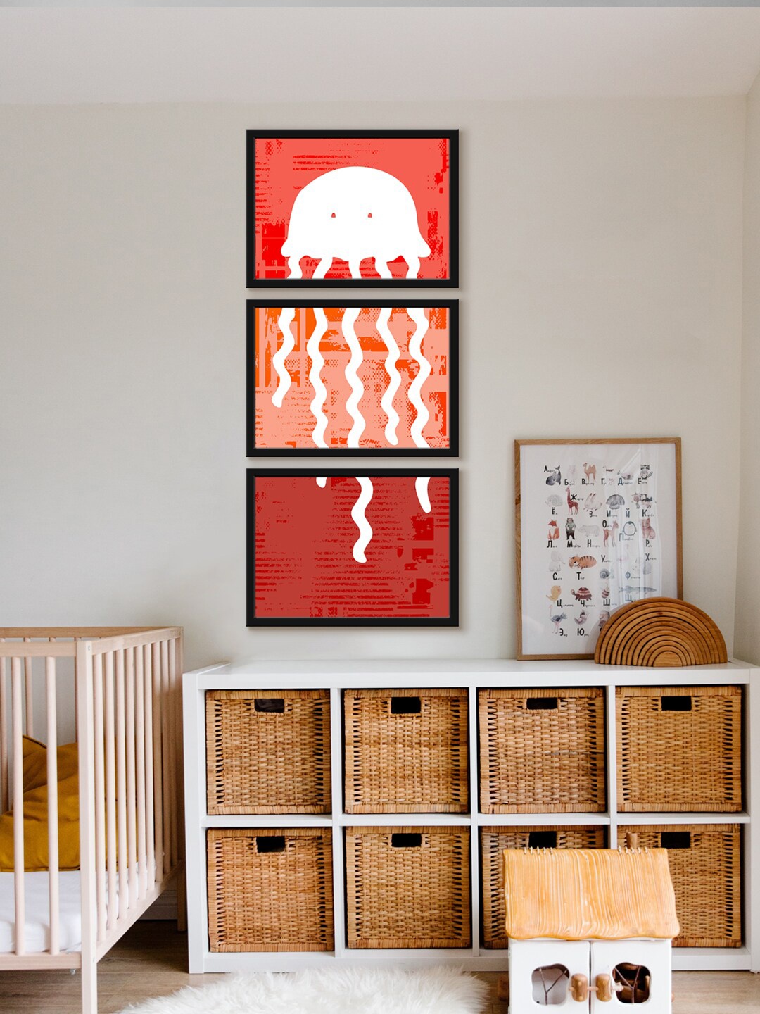 

999Store Red & Orange 3 Pieces Cartoon Animal UV Coating Wall Arts