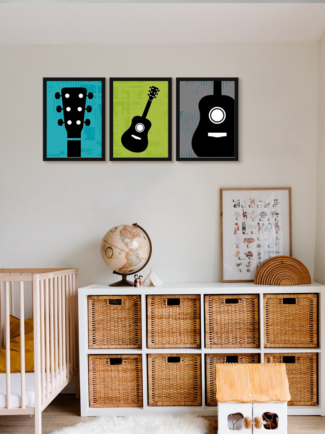 

999Store Blue, Green & Grey 3 Pieces Guitar Different Angle Modern Wall Art