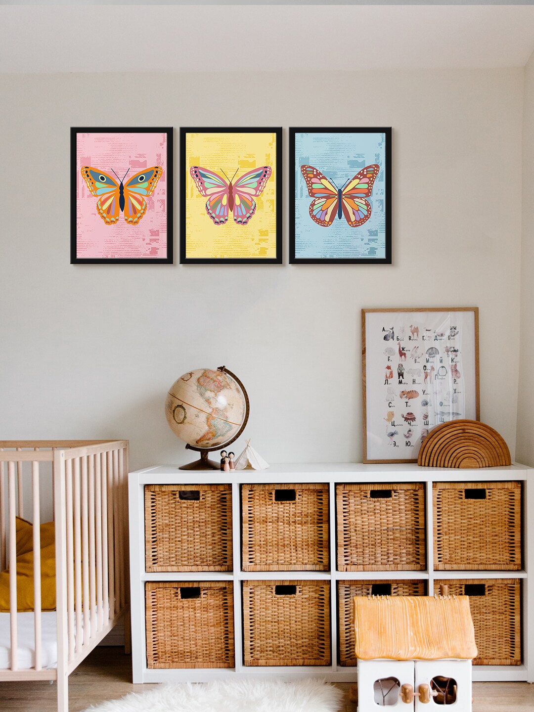 

999Store Pink Yellow & Blue 3 Pieces Butterfly Art Canvas Wall Arts