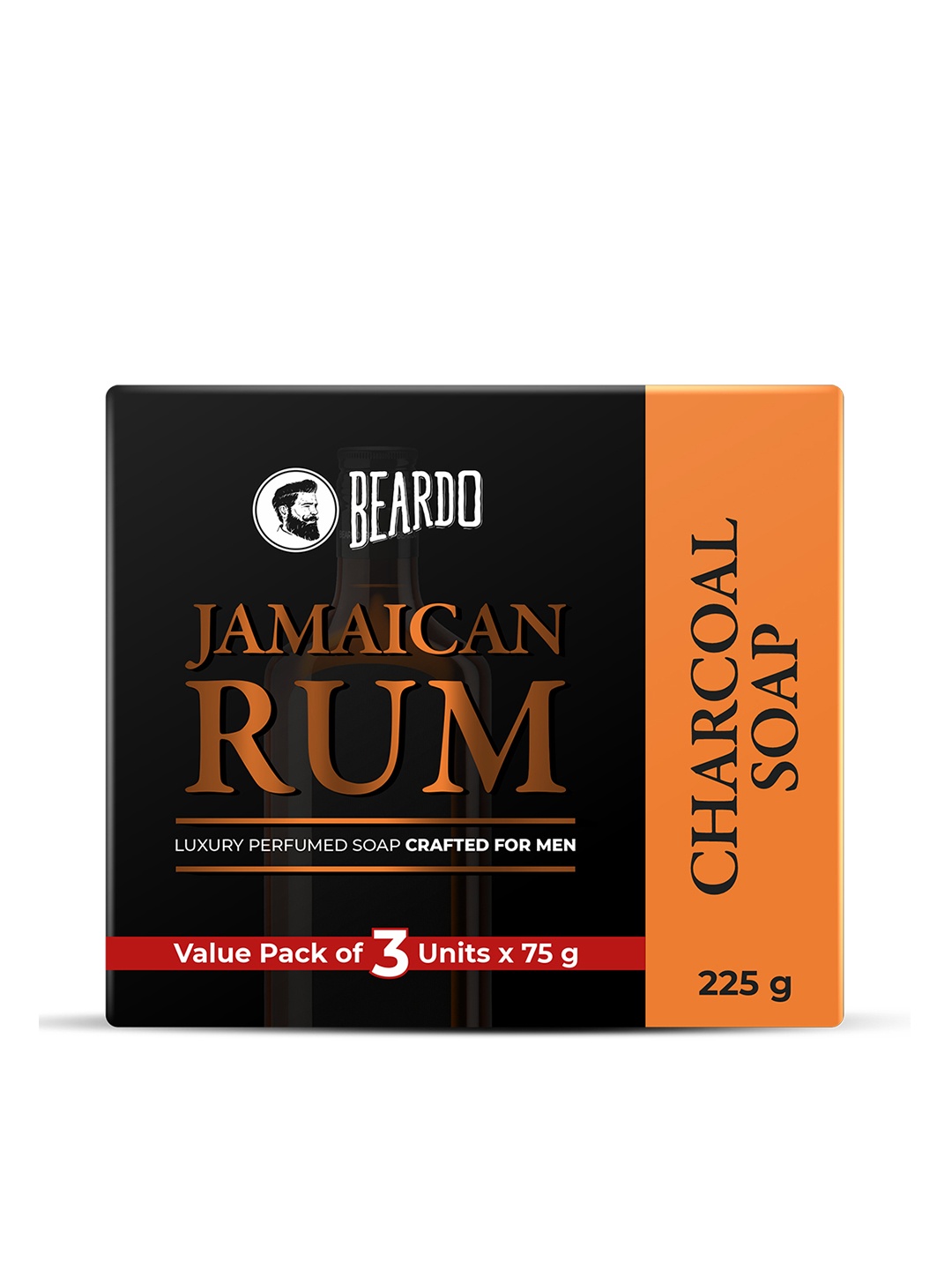 

BEARDO Men Set of 3 Jamaican Rum Perfumed Soap with Charcoal - 75g each, Black