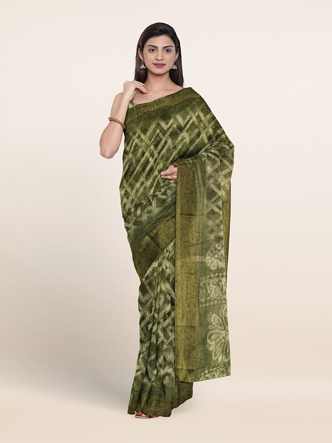

Pothys Ethnic Motifs Printed Batik Saree, Green