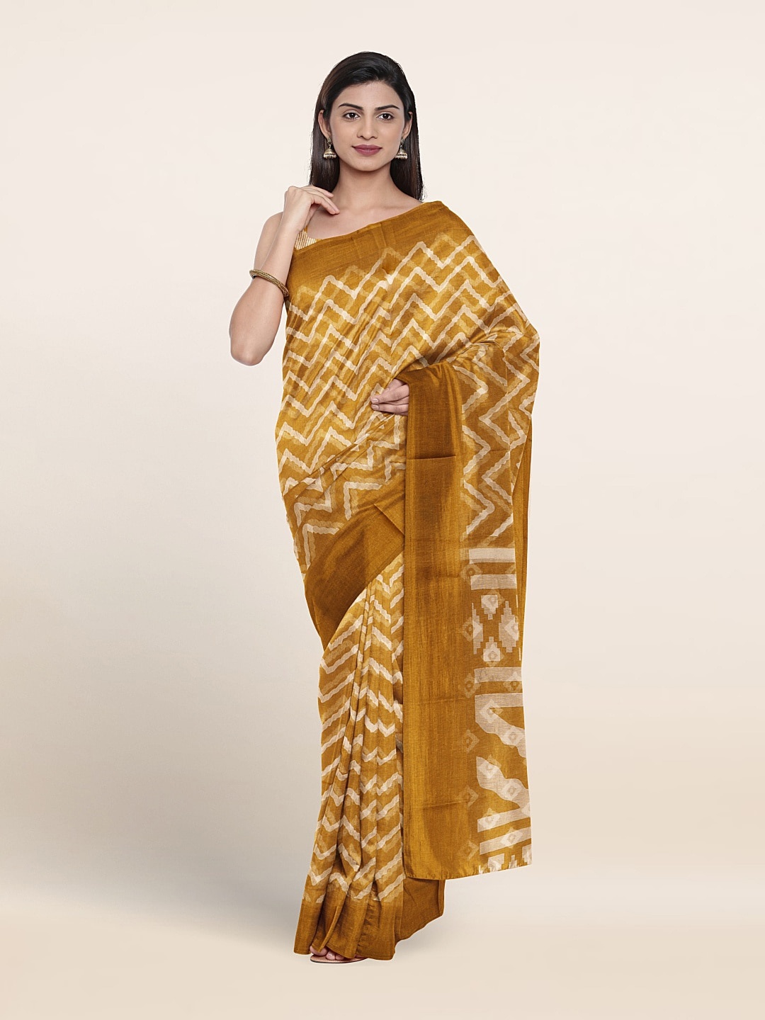 

Pothys Geometric Printed Saree, Khaki