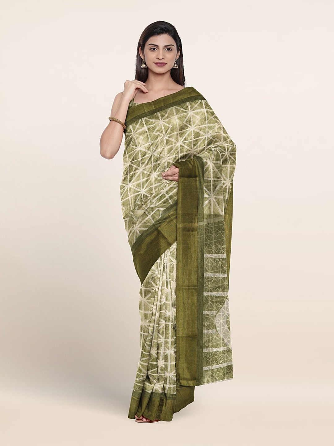 

Pothys Geometric Printed Saree, Green