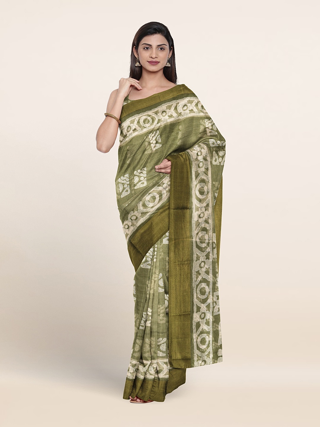 

Pothys Batik Printed Saree, Green