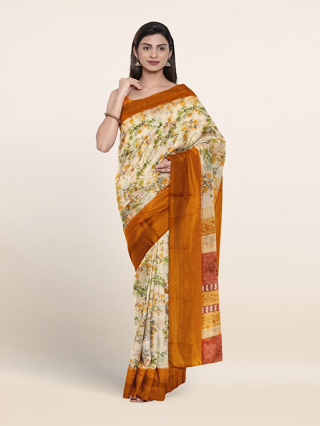 

Pothys Floral Printed Saree, Cream