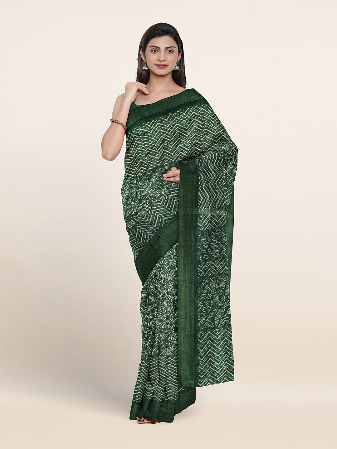 

Pothys Striped Zari Saree, Green