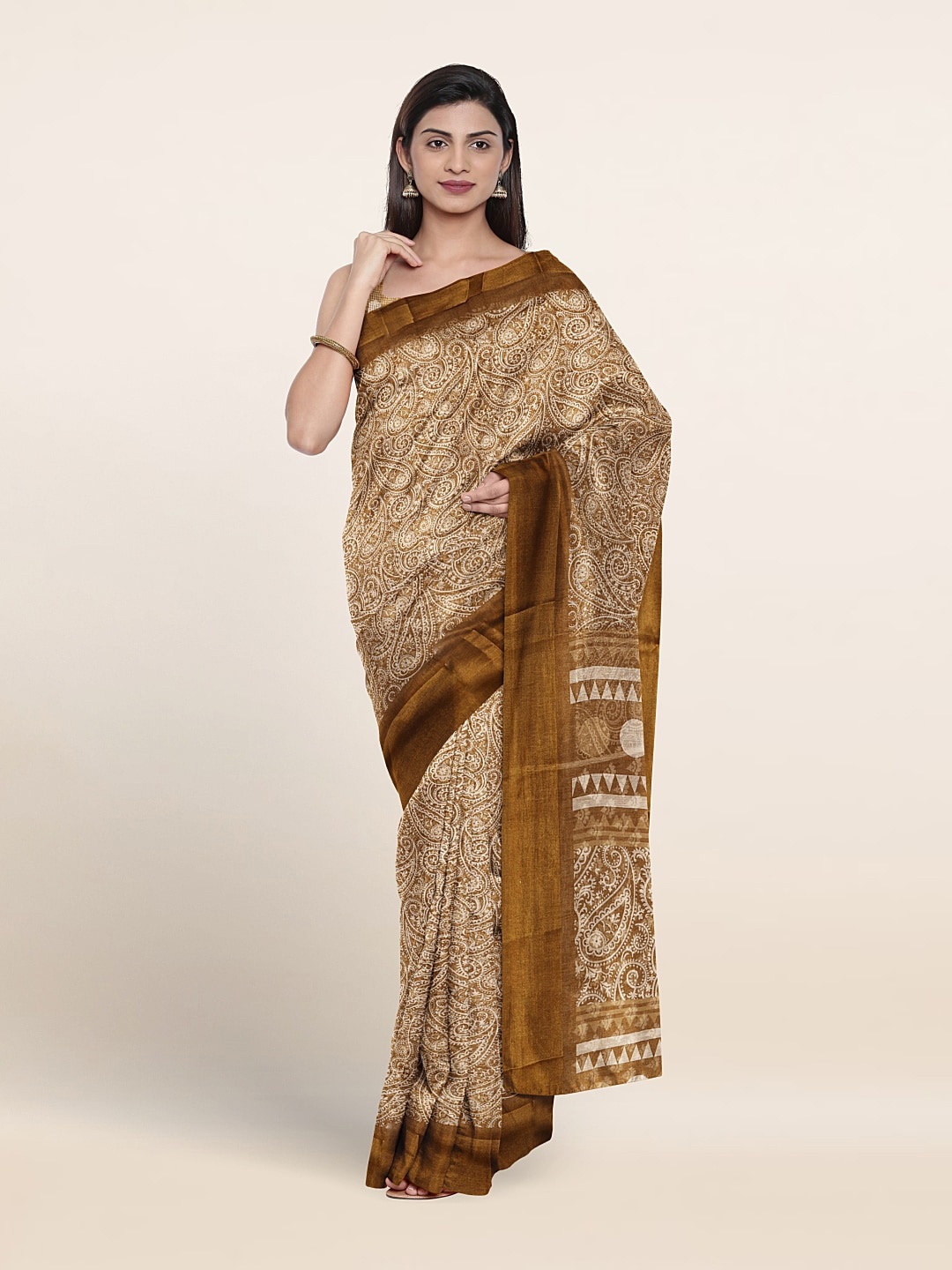 

Pothys Paisley Printed Saree, Khaki