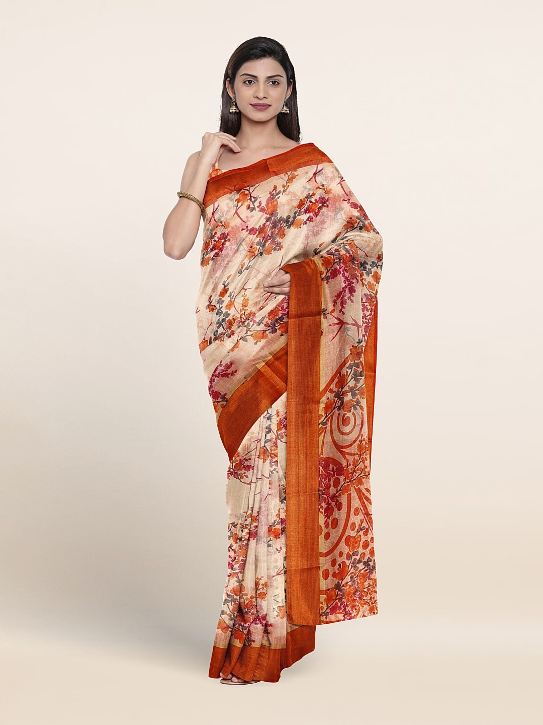 

Pothys Floral Printed Zari Saree, Cream