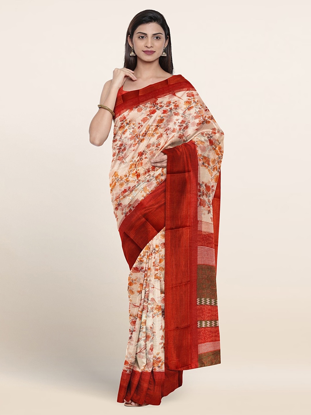 

Pothys Floral Printed Saree, Cream