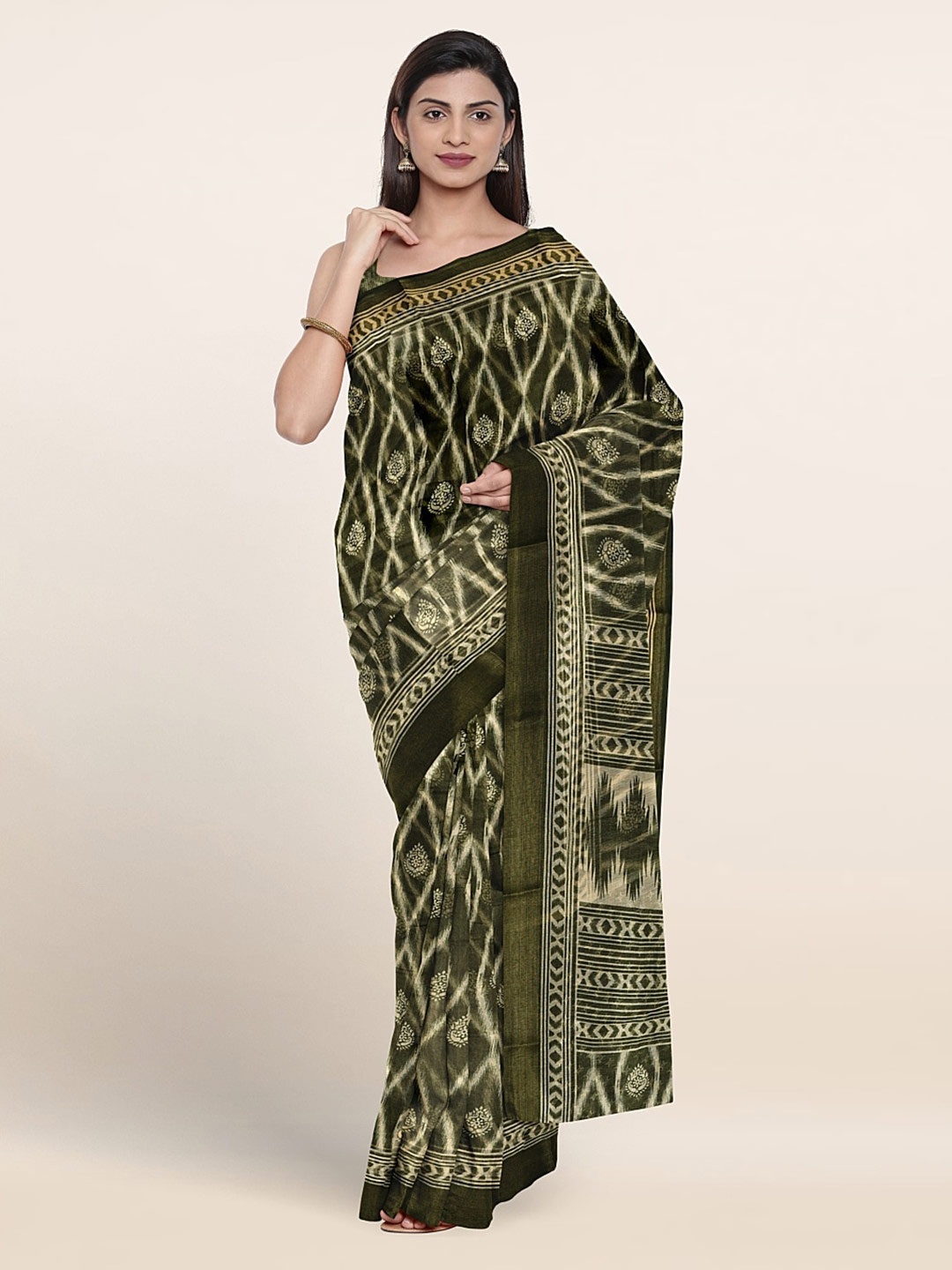 

Pothys Ethnic Motifs Printed Zari Saree, Green