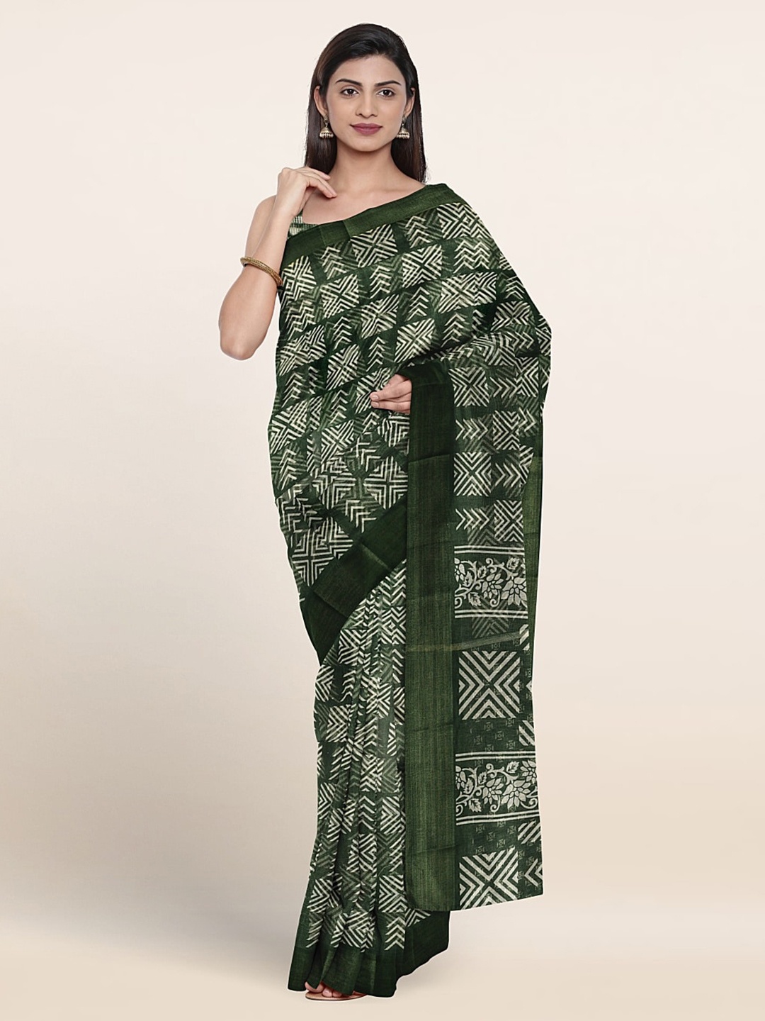 

Pothys Geometric Printed Saree, Green