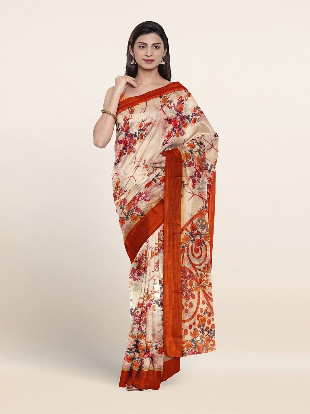 

Pothys Floral Printed Cotton Blend Saree, Cream