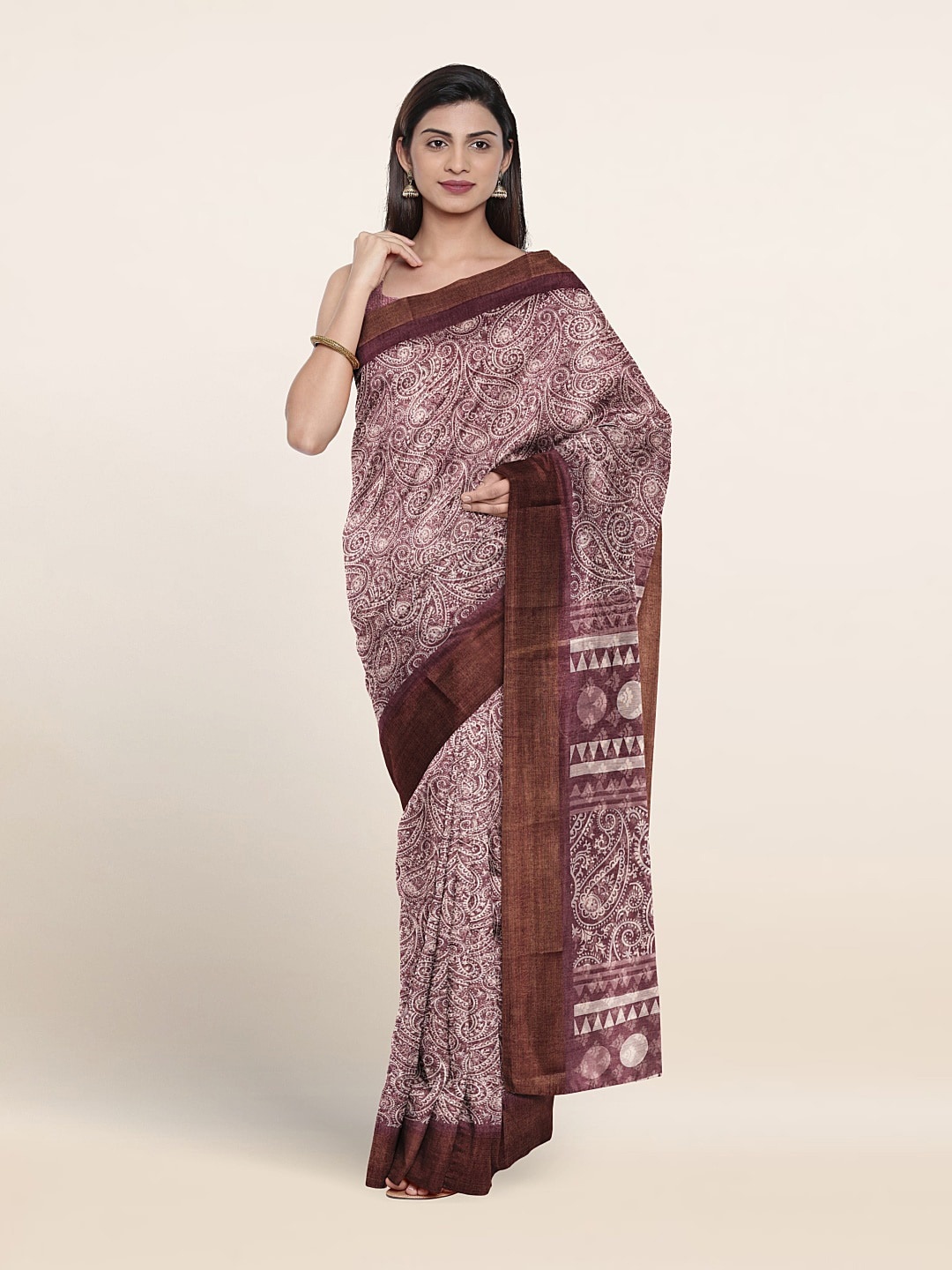 

Pothys Paisley Printed Zardozi Saree, Violet