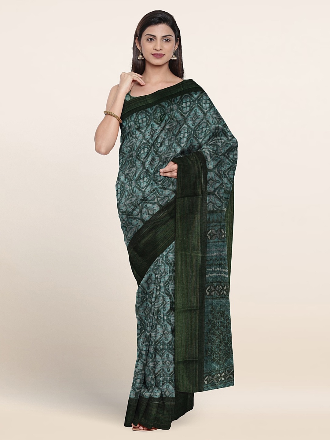 

Pothys Abstract Printed Zari Detailed Saree, Green