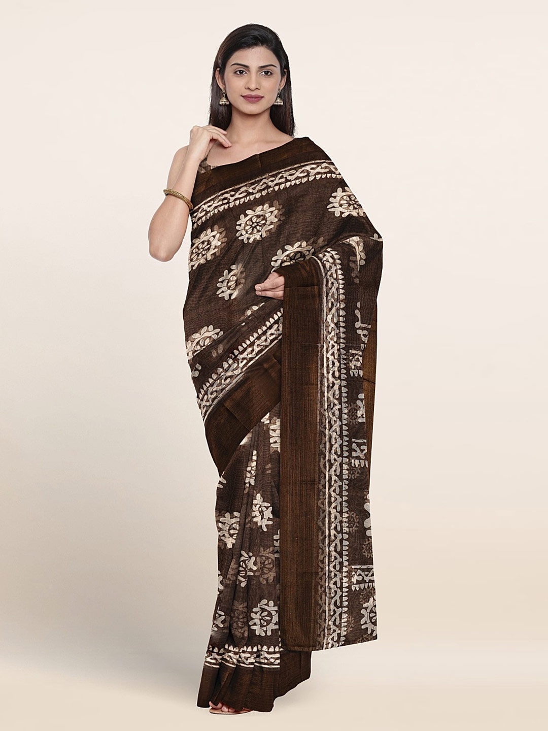

Pothys Ethnic Motifs Printed Saree, Brown
