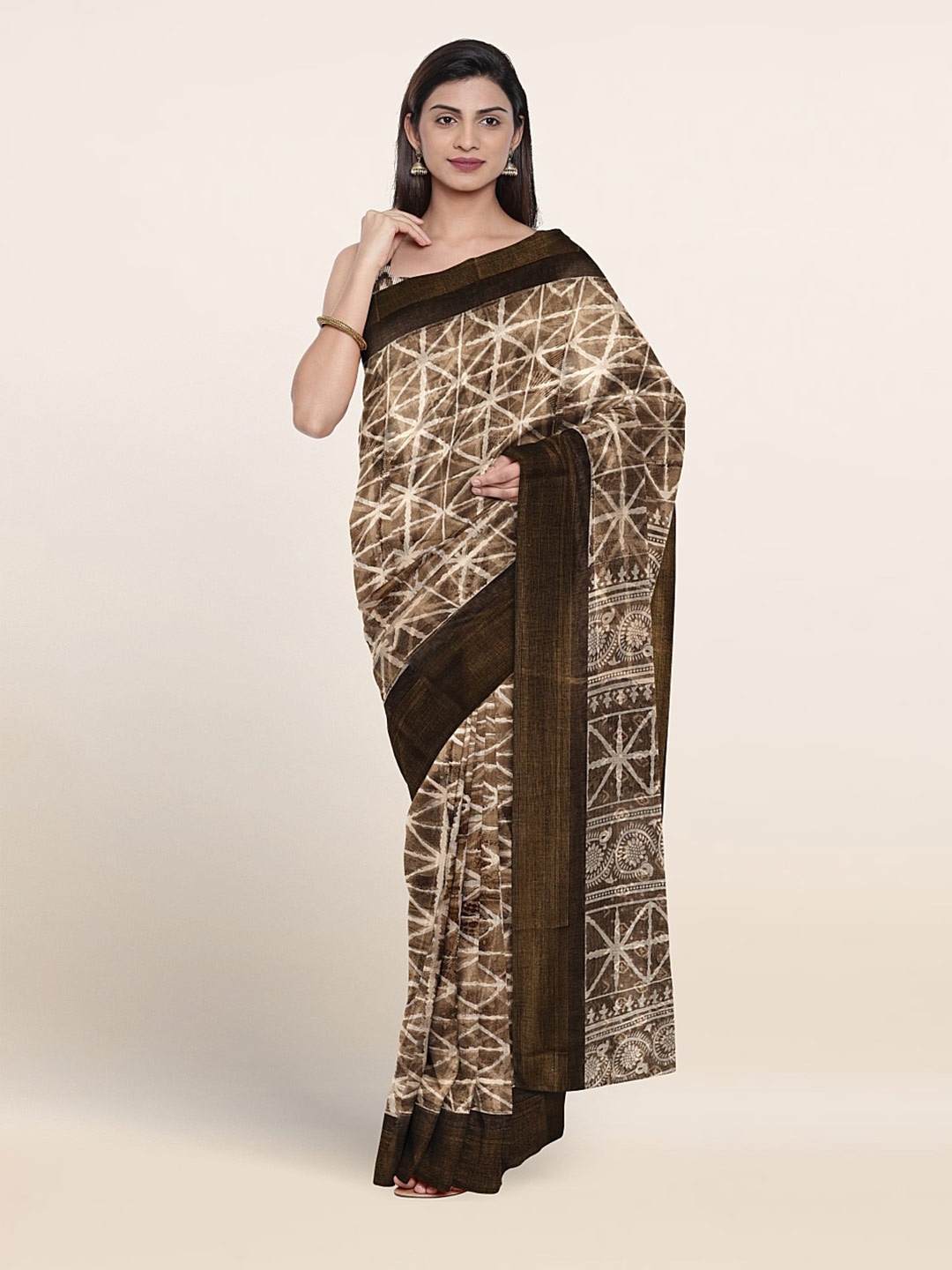 

Pothys Geometric Printed Saree, Brown