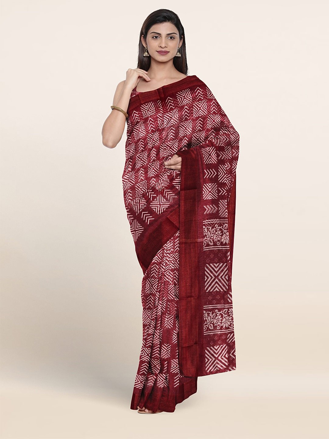 

Pothys Geometric Printed Zari Saree, Purple