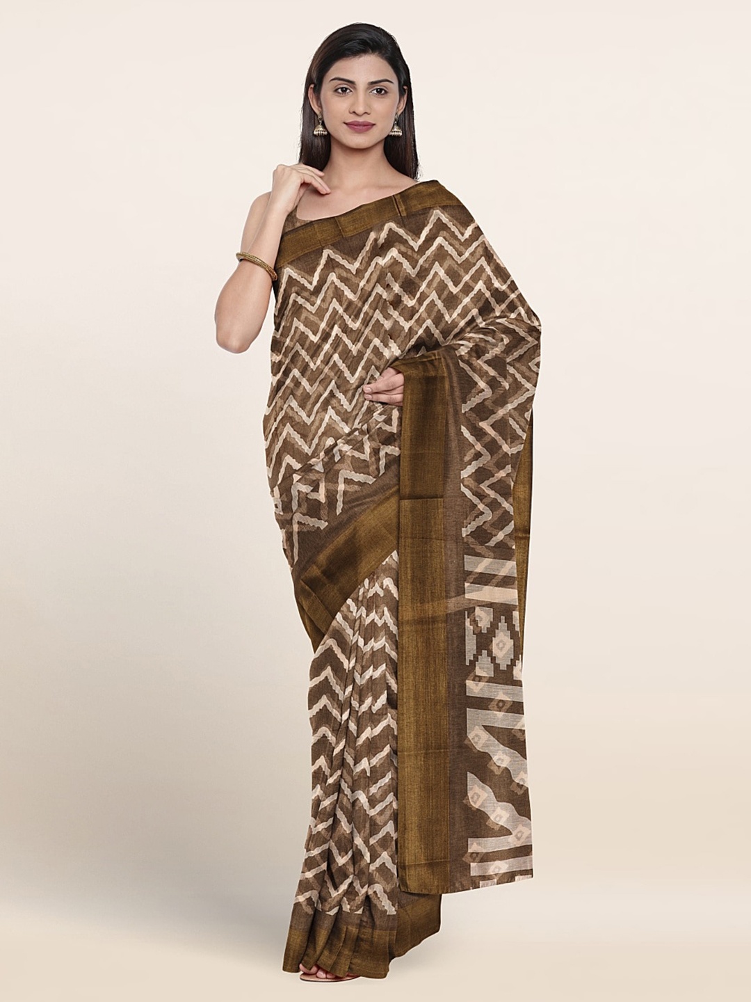 

Pothys Geometric Printed Zari Saree, Grey